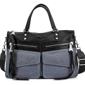 AIMEE KESTENBERG ROAD TRIP LEATHER SATCHEL HANDBAG in DENIM/BLACK LEATHER